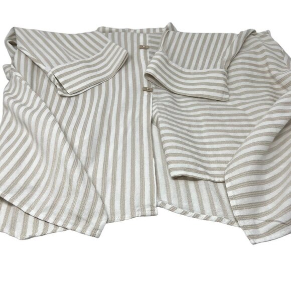 Soft Surroundings Striped Long Sleeve Button Abstract Hem Long Line Top Size 1X - Picture 12 of 16